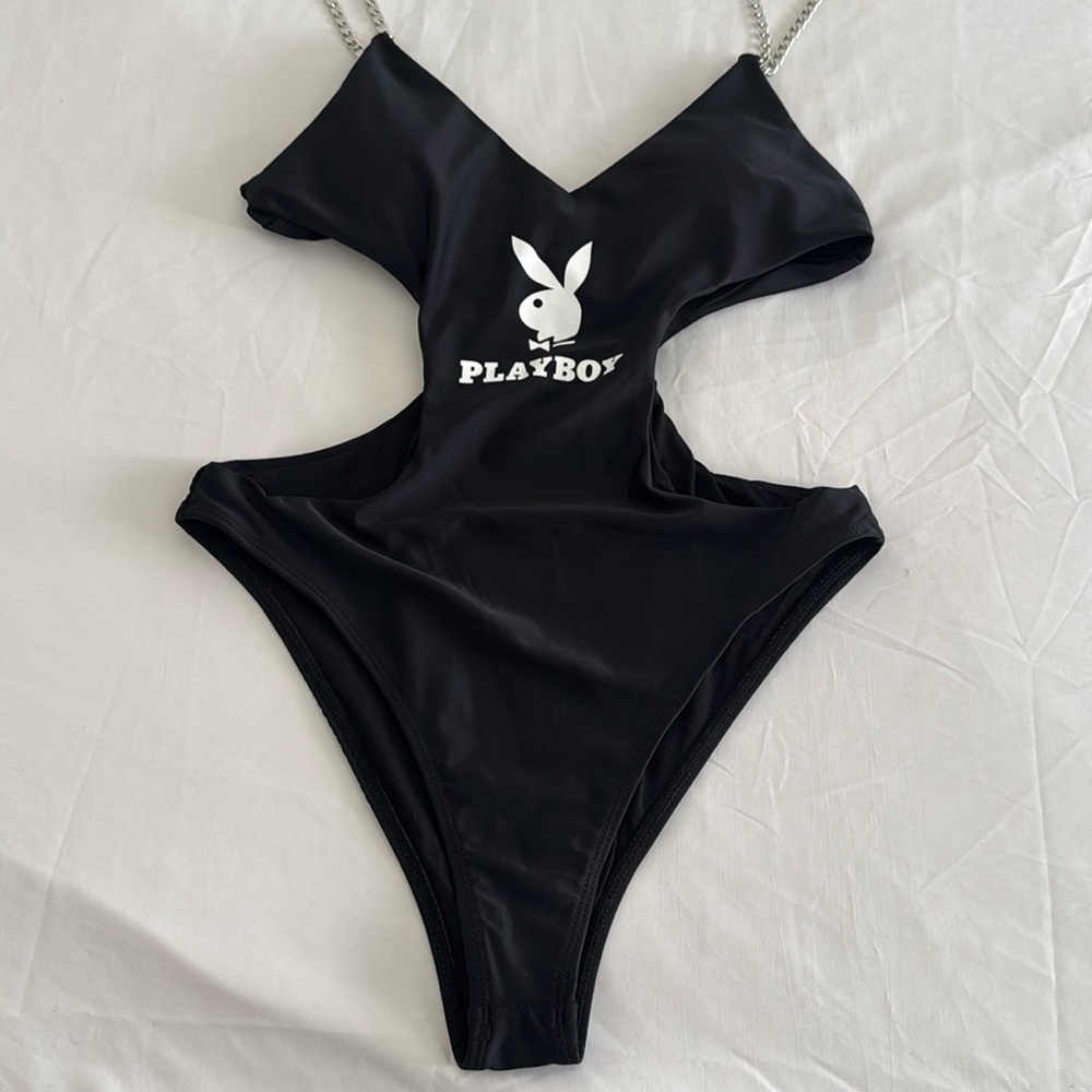 Playboy woman’s black and white bodysuit